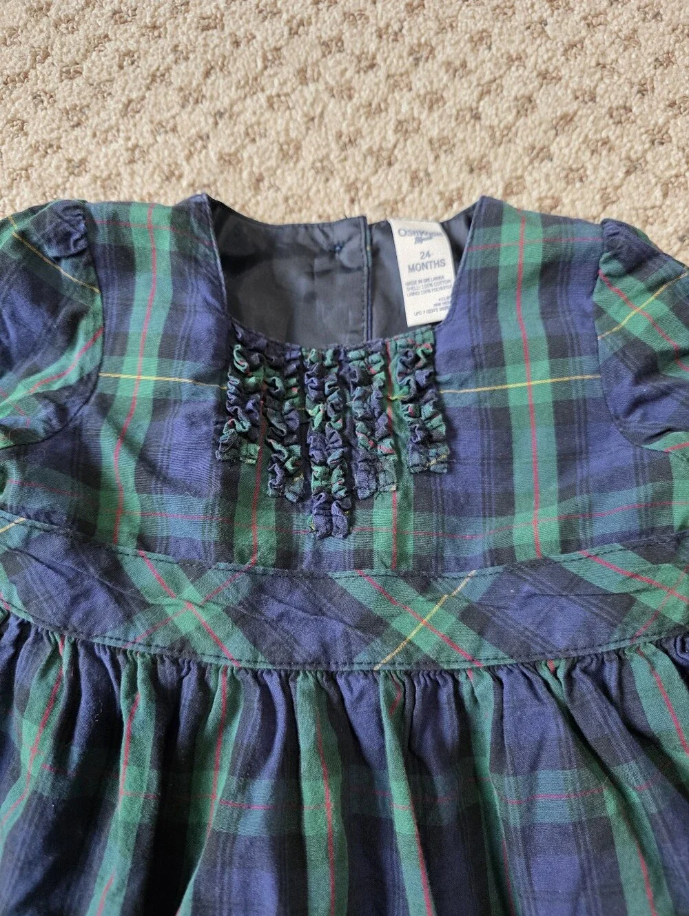 OshKosh B'gosh Navy and Green Plaid Holiday Dress